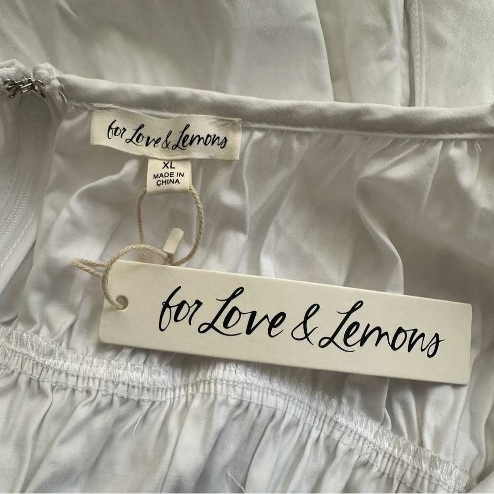 FOR LOVE & LEMONS Puff Sleeve Eyelet Ruffle White Mini Dress NWT Women’s XL - Picture 8 of 10